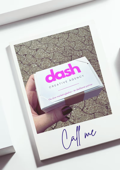 Hånd der holder en æske med dash-logo og teksten Call me
