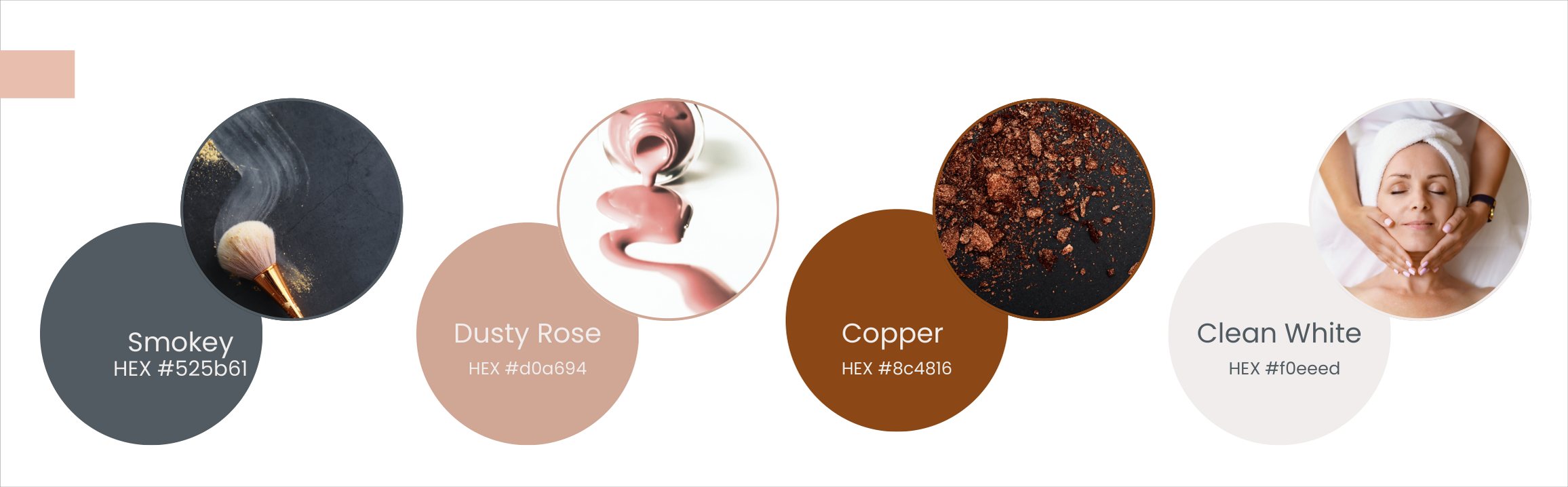 Farvepaletten Smokey, Dusty Rose, Copper og Clean White